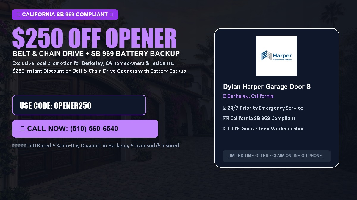 $250 OFF Smart Garage Door Opener Installation (Belt & Chain Drive with California SB 969 Battery Backup) in Berkeley, CA